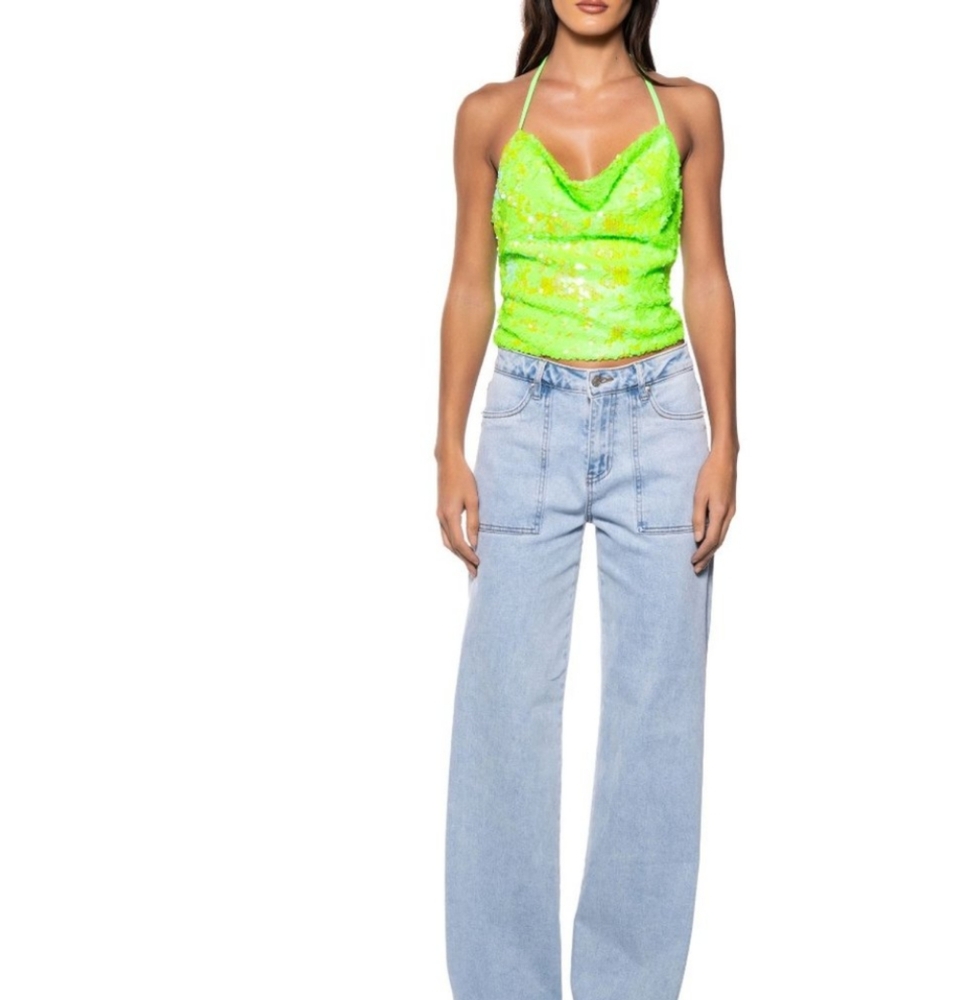 Sequined Neon Green/Lime Fun Festival Halter Top
